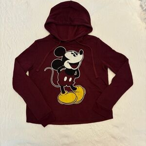 Disney Mickey Mouse Burgundy Hoodie Size Medium Lightweight